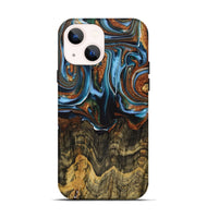 iPhone 14 Wood+Resin Live Edge Phone Case - Elijah (Teal & Gold, 717042)