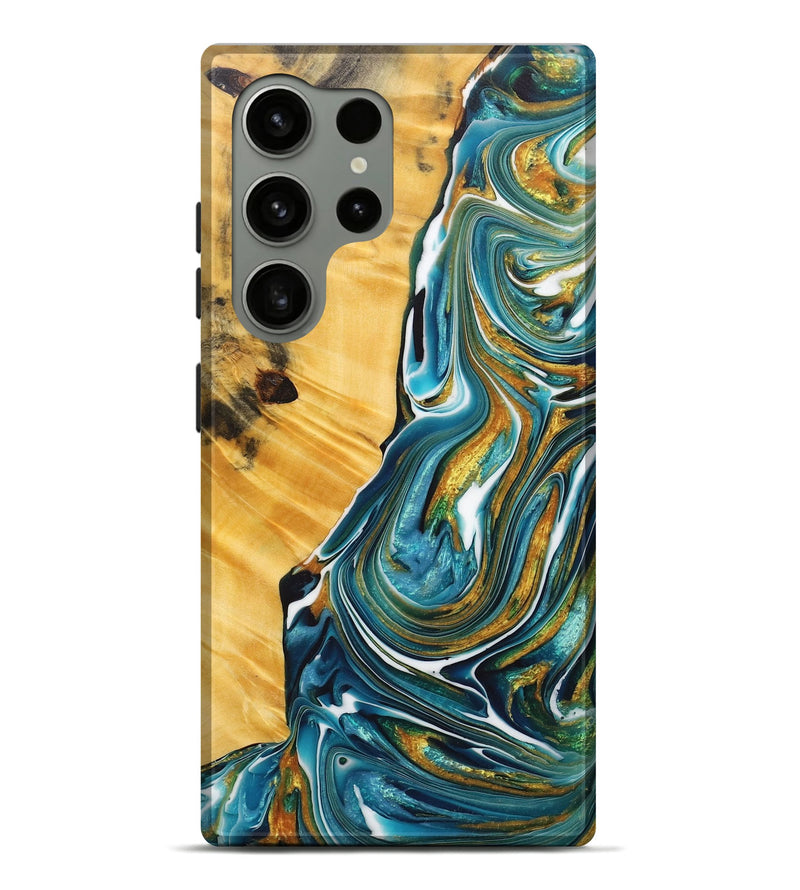 Galaxy S24 Ultra Wood+Resin Live Edge Phone Case - Gia (Teal & Gold, 717048)