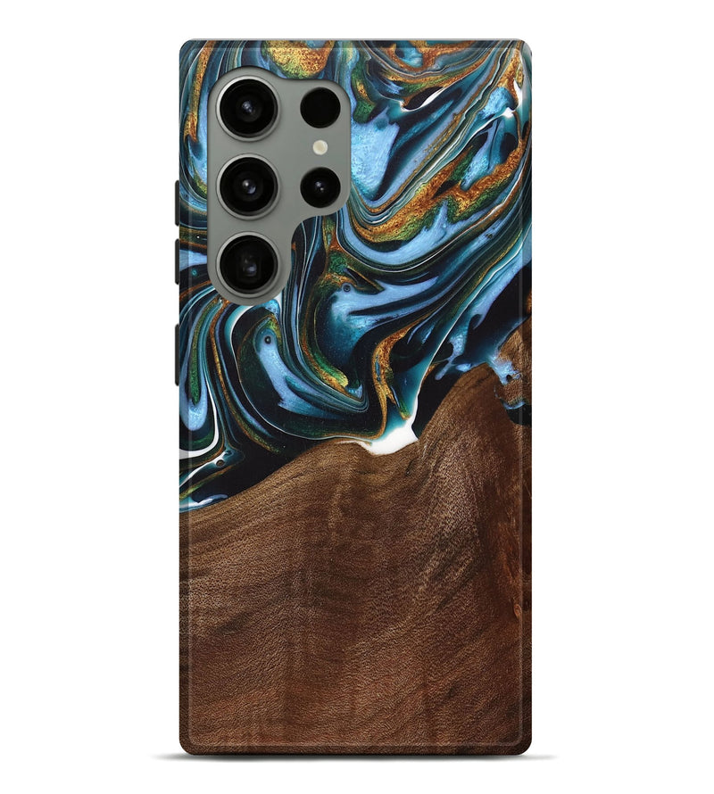 Galaxy S24 Ultra Wood+Resin Live Edge Phone Case - Misty (Teal & Gold, 717051)