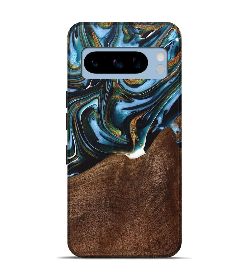 Pixel 8 Pro Wood+Resin Live Edge Phone Case - Misty (Teal & Gold, 717051)