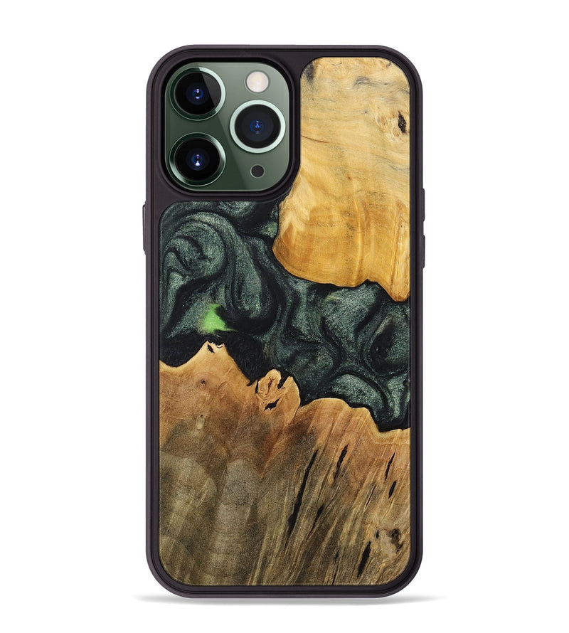 iPhone 13 Pro Max Wood+Resin Phone Case - Amaya (Green, 717063)