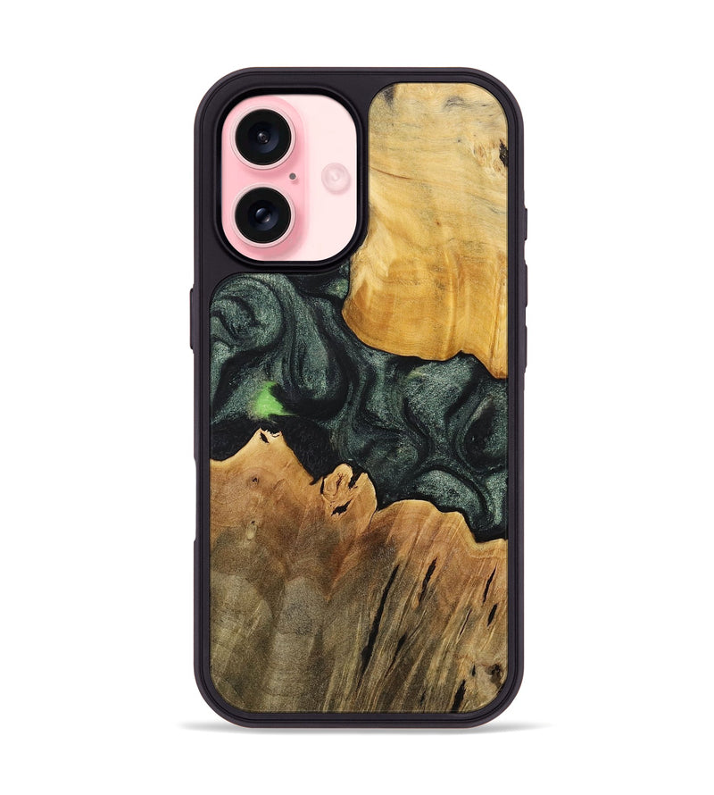 iPhone 16 Wood+Resin Phone Case - Amaya (Green, 717063)