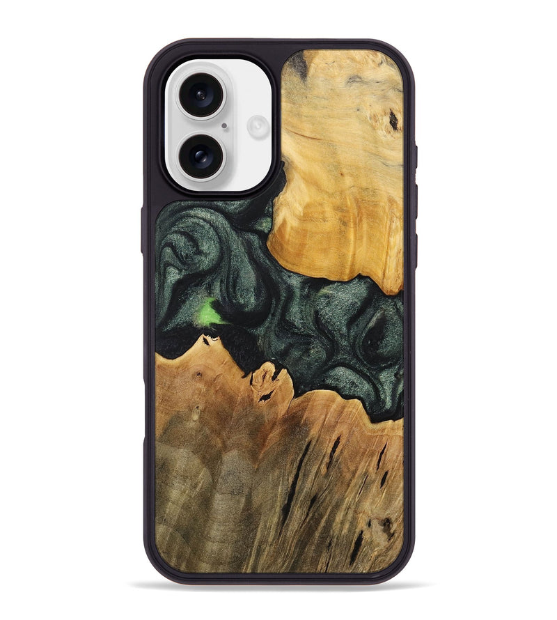 iPhone 16 Plus Wood+Resin Phone Case - Amaya (Green, 717063)