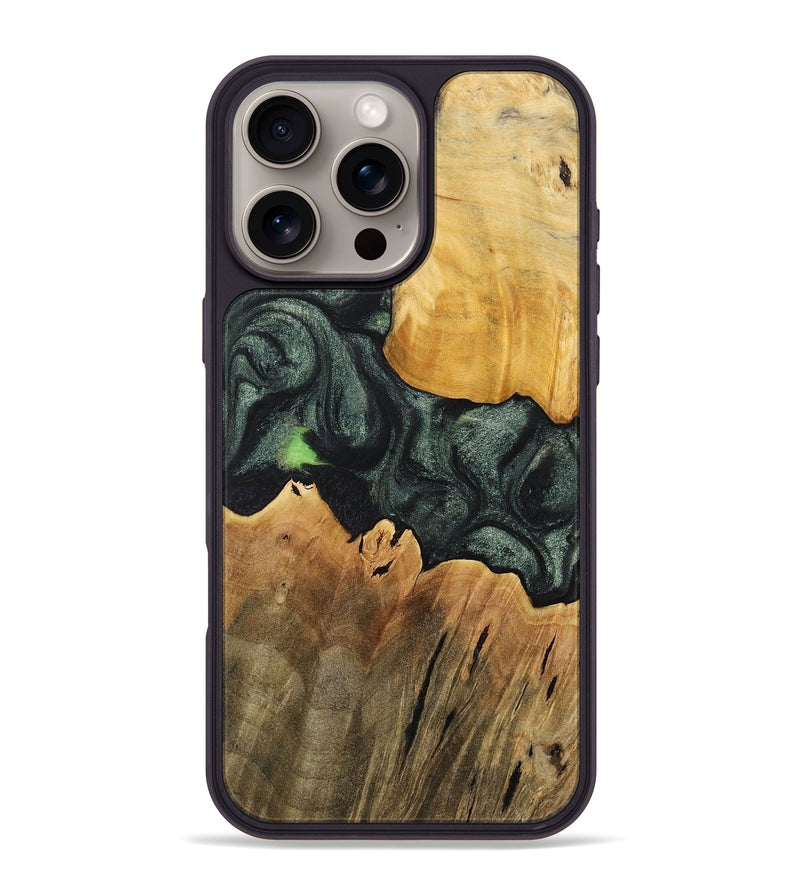 iPhone 16 Pro Max Wood+Resin Phone Case - Amaya (Green, 717063)