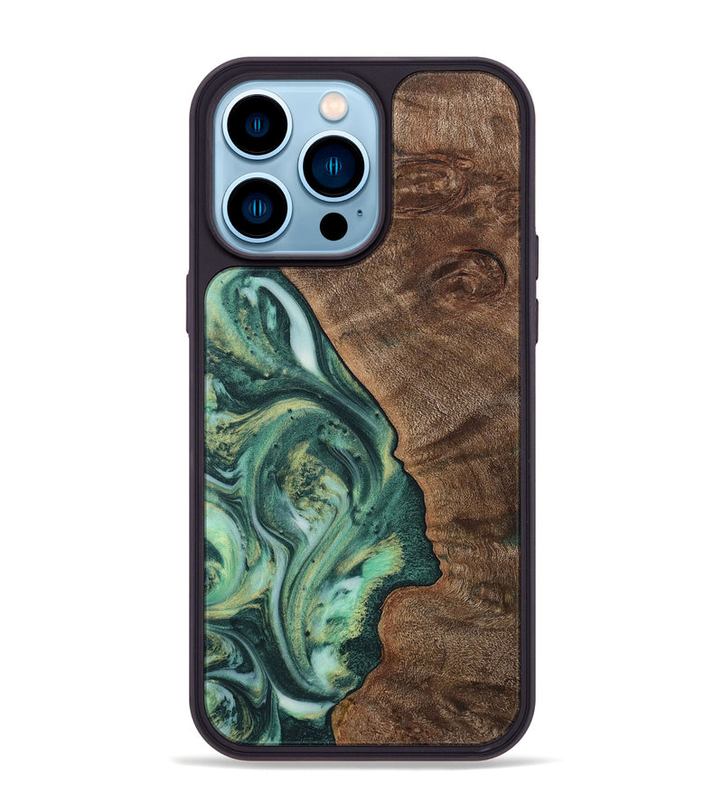 iPhone 14 Pro Max Wood+Resin Phone Case - Juliette (Green, 717069)