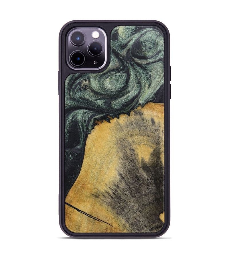 iPhone 11 Pro Max Wood+Resin Phone Case - Vincent (Green, 717073)