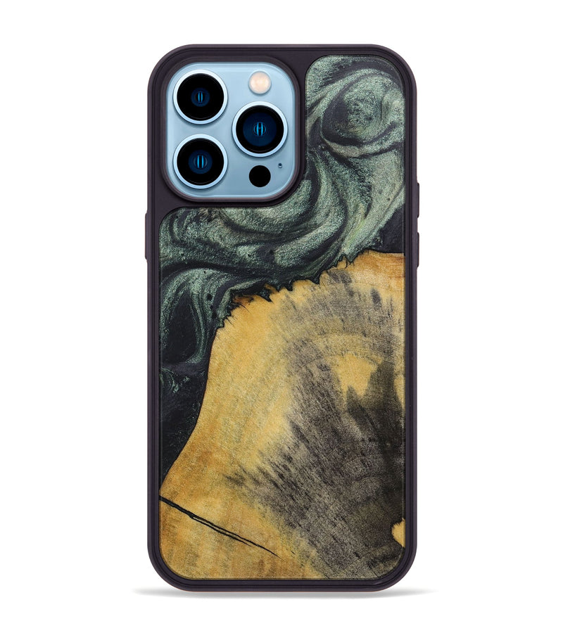 iPhone 14 Pro Max Wood+Resin Phone Case - Vincent (Green, 717073)