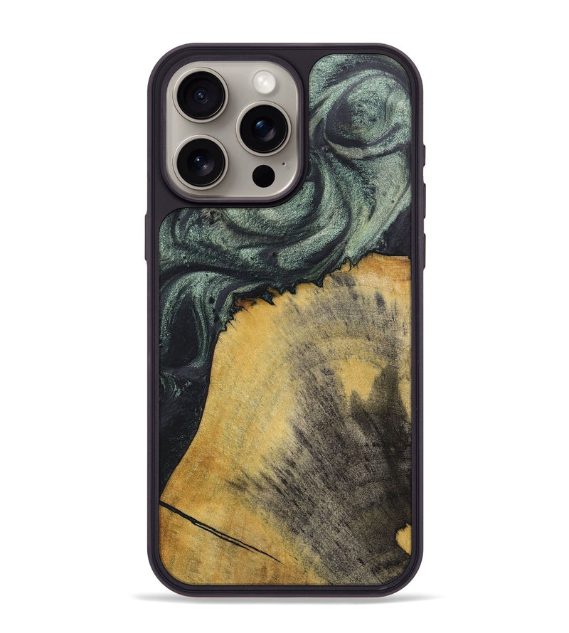 iPhone 15 Pro Max Wood+Resin Phone Case - Vincent (Green, 717073)