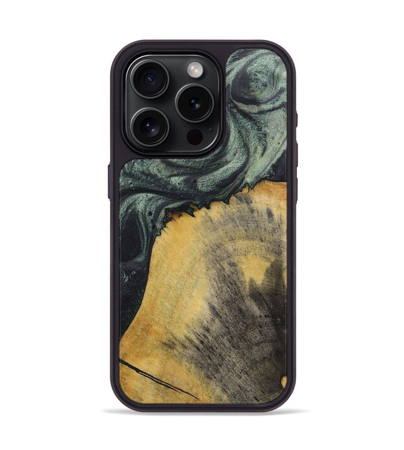 iPhone 15 Pro Wood+Resin Phone Case - Vincent (Green, 717073)