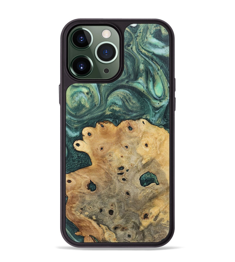 iPhone 13 Pro Max Wood+Resin Phone Case - Brittani (Green, 717078)