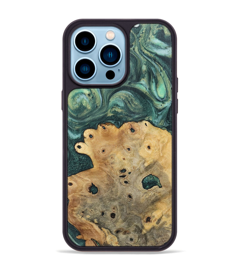 iPhone 14 Pro Max Wood+Resin Phone Case - Brittani (Green, 717078)