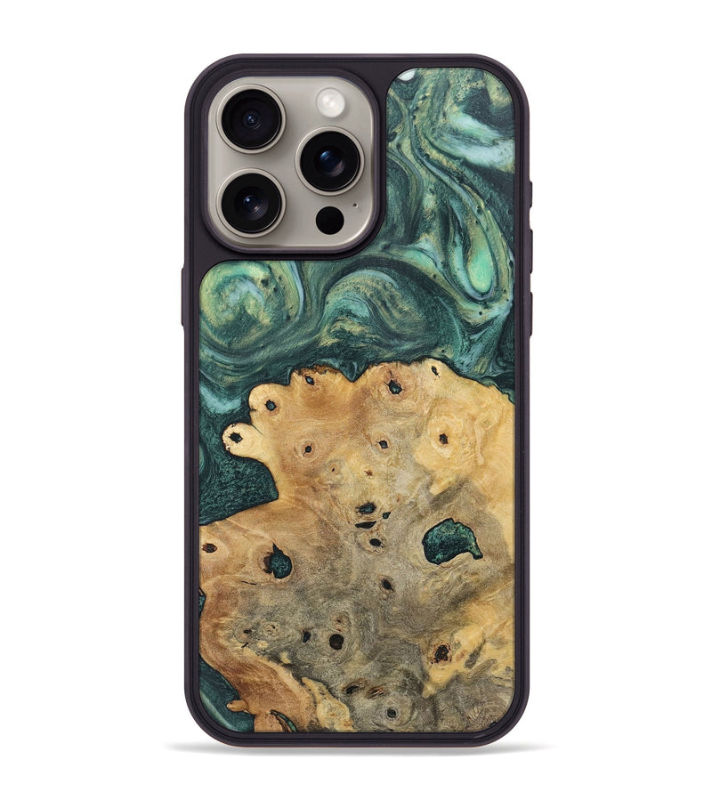 iPhone 15 Pro Max Wood+Resin Phone Case - Brittani (Green, 717078)