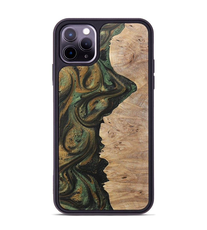 iPhone 11 Pro Max Wood+Resin Phone Case - Cristina (Green, 717080)