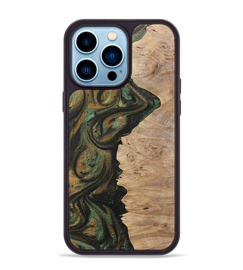 iPhone 14 Pro Max Wood+Resin Phone Case - Cristina (Green, 717080)