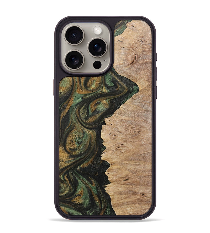 iPhone 15 Pro Max Wood+Resin Phone Case - Cristina (Green, 717080)