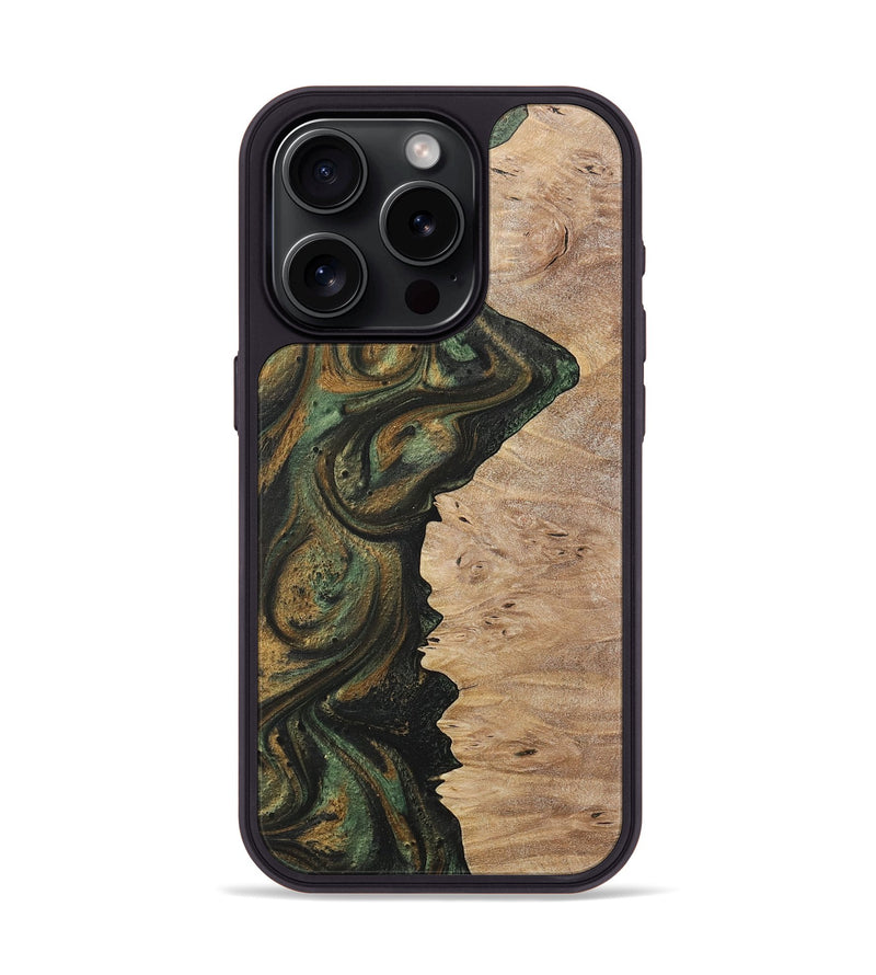 iPhone 15 Pro Wood+Resin Phone Case - Cristina (Green, 717080)