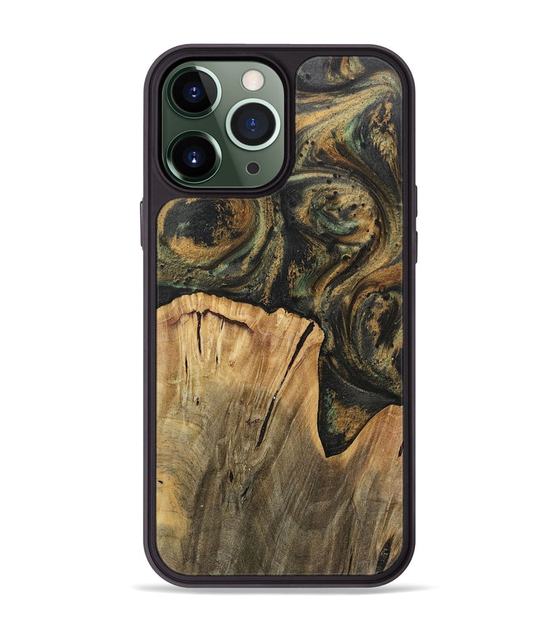 iPhone 13 Pro Max Wood+Resin Phone Case - Jeri (Green, 717084)