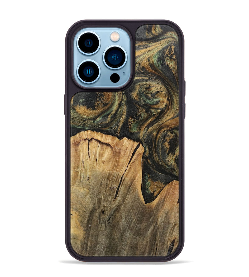 iPhone 14 Pro Max Wood+Resin Phone Case - Jeri (Green, 717084)