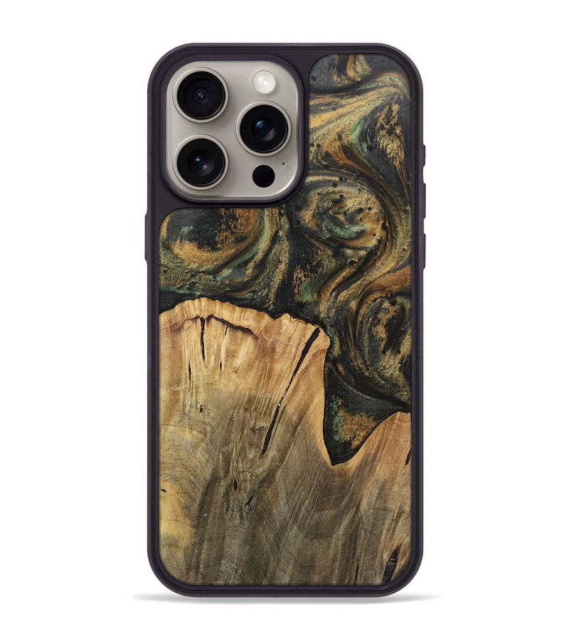 iPhone 15 Pro Max Wood+Resin Phone Case - Jeri (Green, 717084)