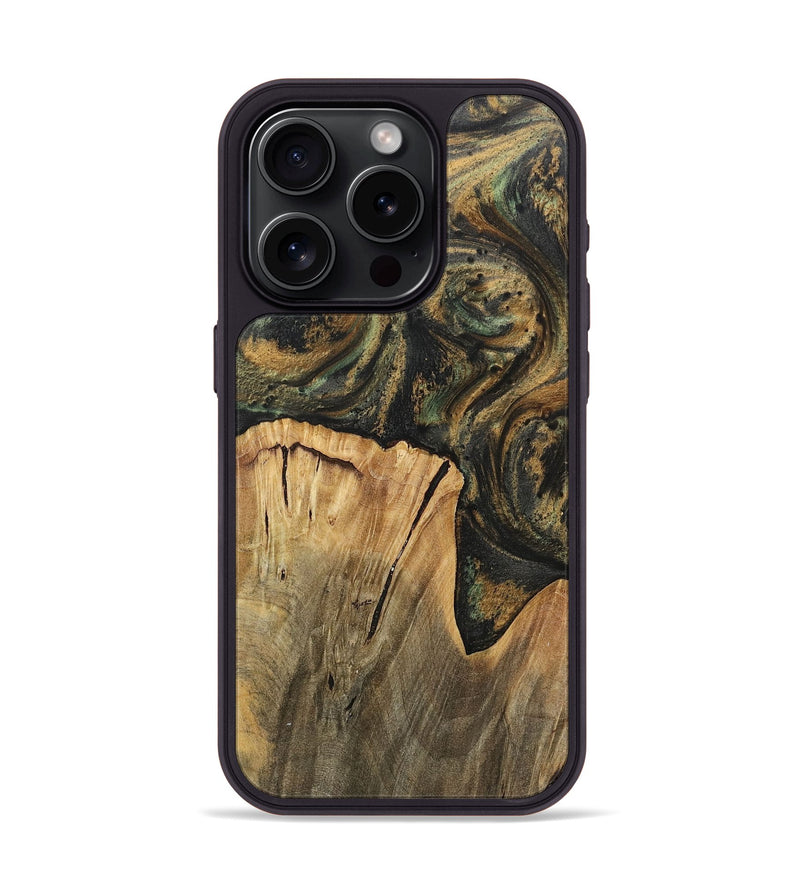 iPhone 15 Pro Wood+Resin Phone Case - Jeri (Green, 717084)