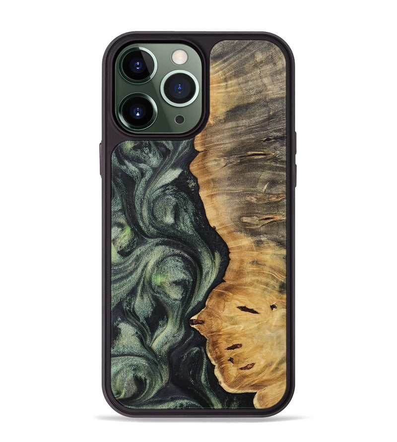 iPhone 13 Pro Max Wood+Resin Phone Case - Lora (Green, 717091)