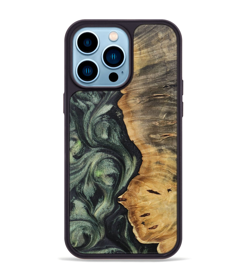 iPhone 14 Pro Max Wood+Resin Phone Case - Lora (Green, 717091)