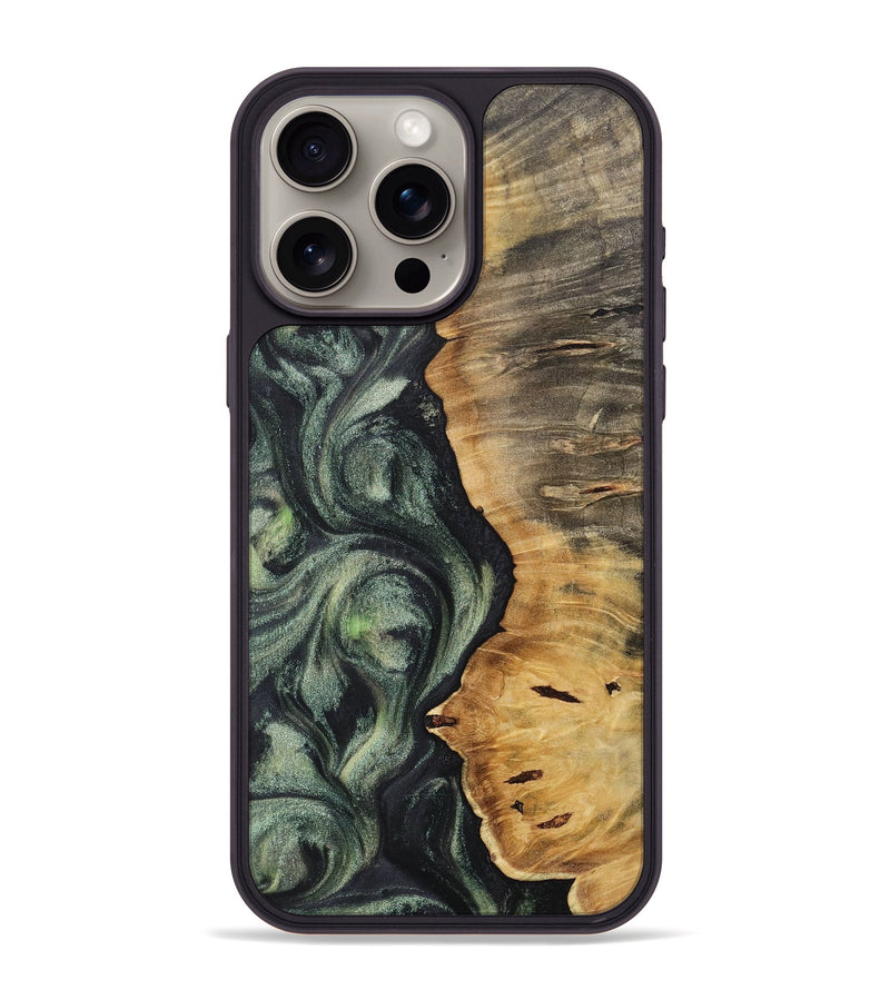 iPhone 15 Pro Max Wood+Resin Phone Case - Lora (Green, 717091)