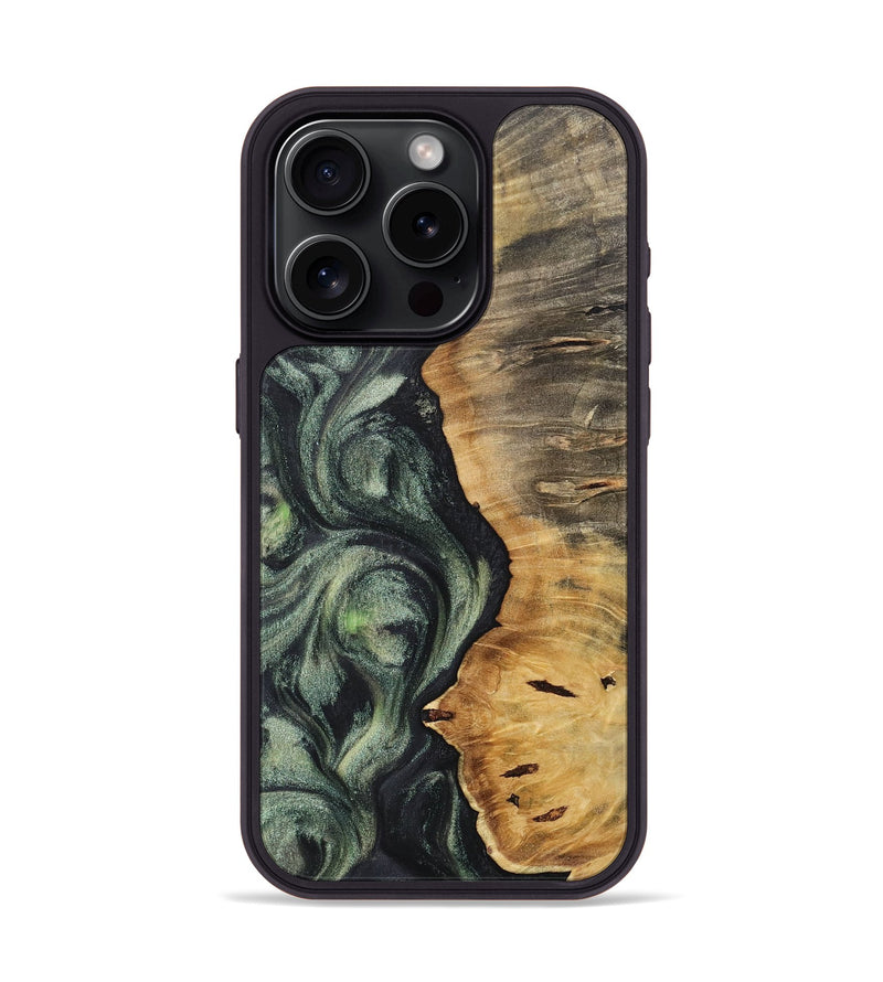 iPhone 15 Pro Wood+Resin Phone Case - Lora (Green, 717091)