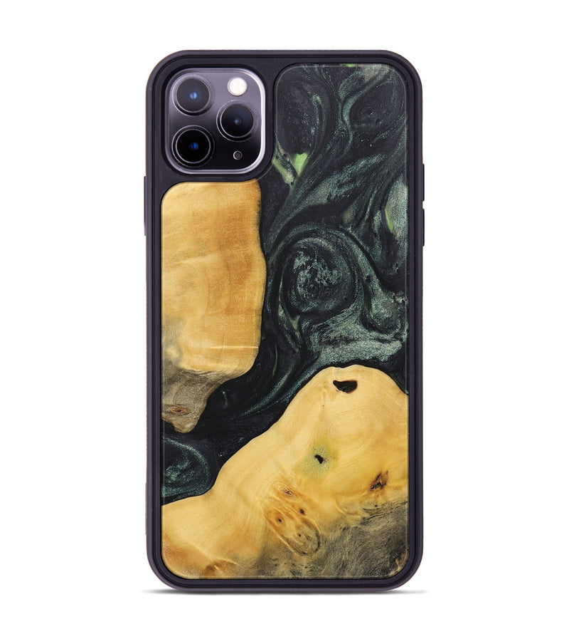 iPhone 11 Pro Max Wood+Resin Phone Case - Alaina (Green, 717092)