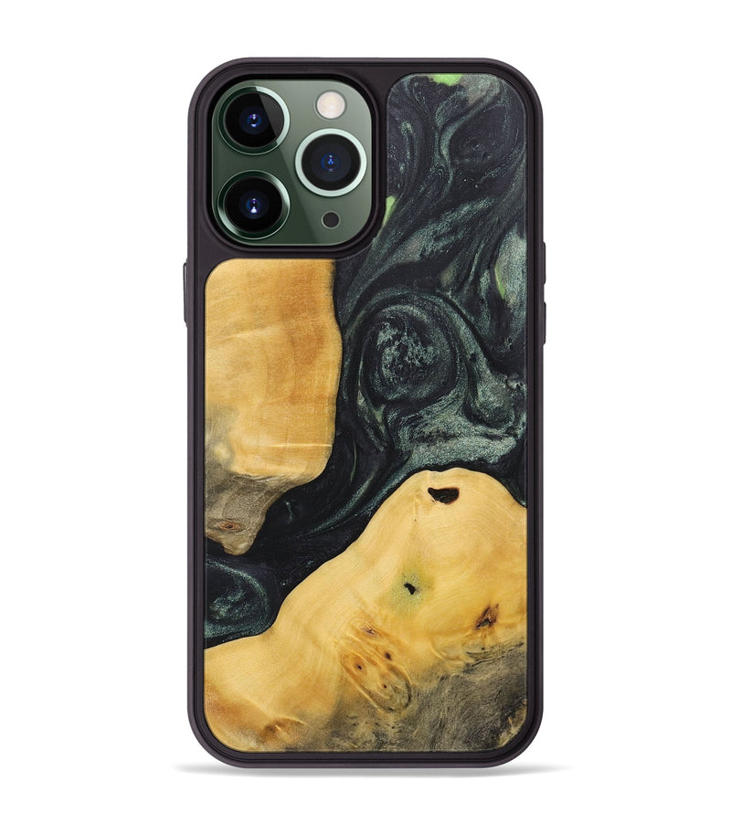 iPhone 13 Pro Max Wood+Resin Phone Case - Alaina (Green, 717092)