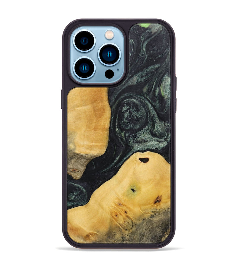 iPhone 14 Pro Max Wood+Resin Phone Case - Alaina (Green, 717092)