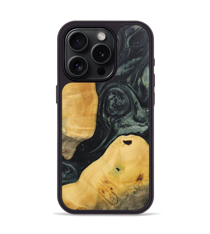 iPhone 15 Pro Wood+Resin Phone Case - Alaina (Green, 717092)