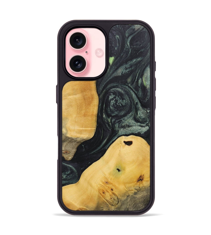 iPhone 16 Wood+Resin Phone Case - Alaina (Green, 717092)