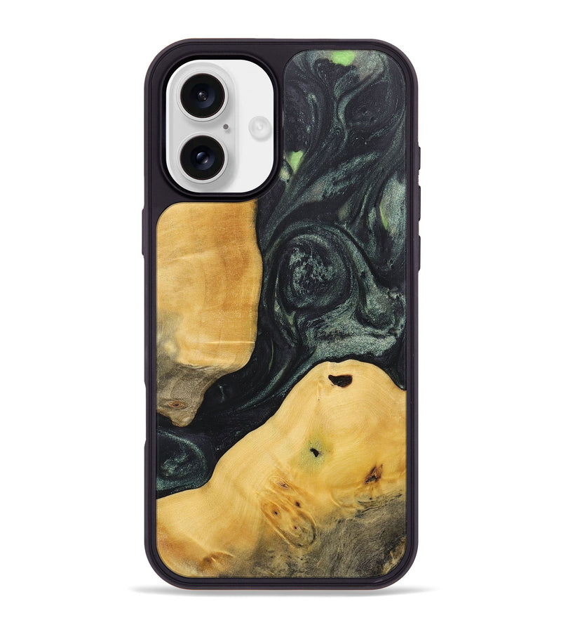 iPhone 16 Plus Wood+Resin Phone Case - Alaina (Green, 717092)