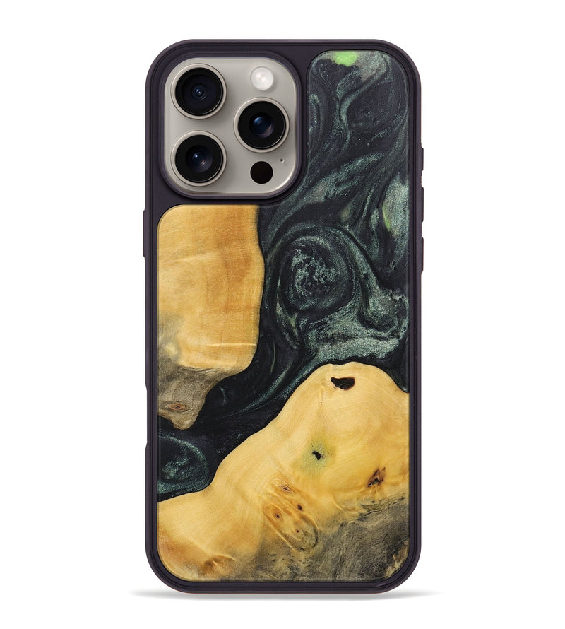 iPhone 16 Pro Max Wood+Resin Phone Case - Alaina (Green, 717092)