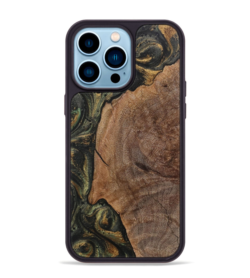 iPhone 14 Pro Max Wood+Resin Phone Case - Jillian (Green, 717098)