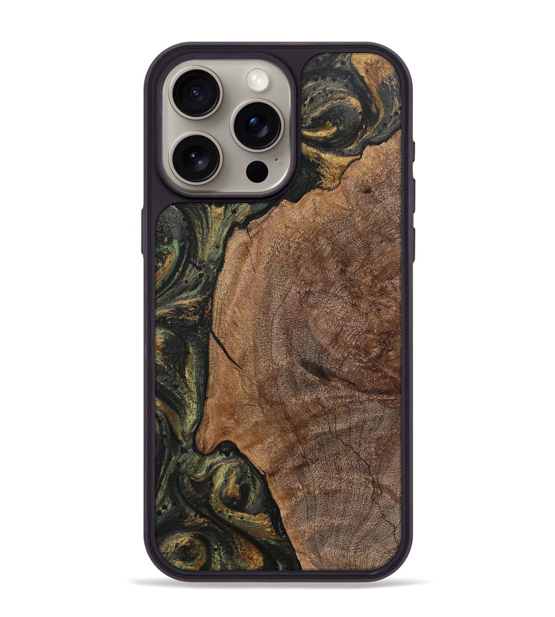 iPhone 15 Pro Max Wood+Resin Phone Case - Jillian (Green, 717098)