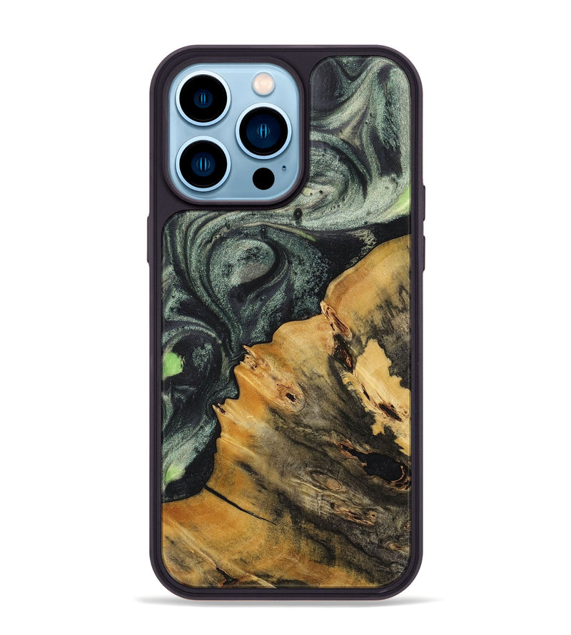 iPhone 14 Pro Max Wood+Resin Phone Case - Jonathon (Green, 717099)