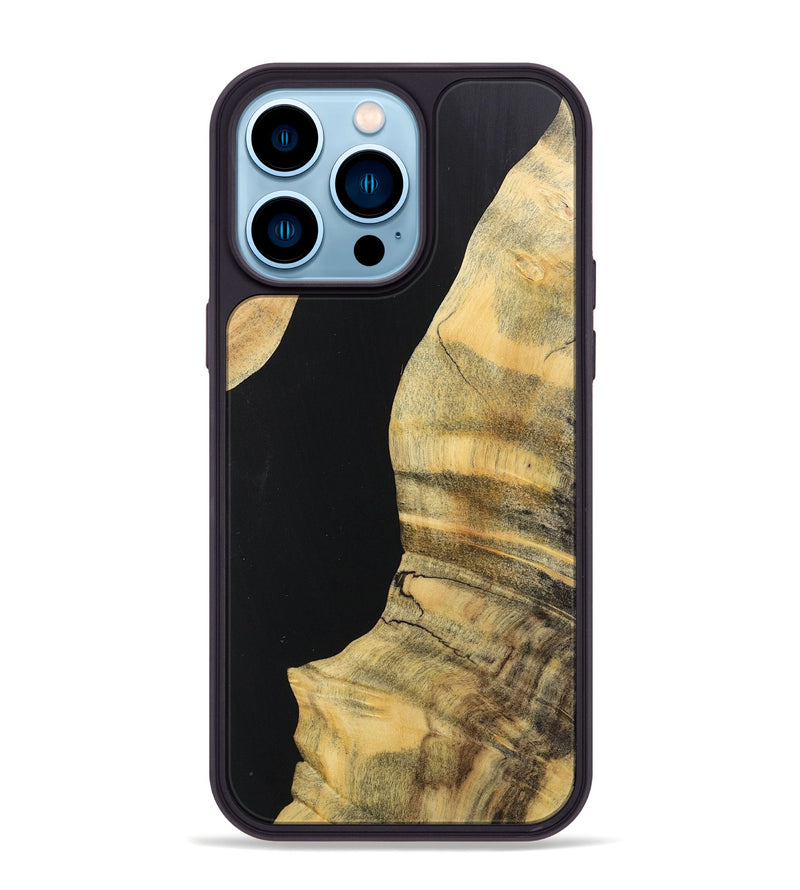 iPhone 14 Pro Max Wood+Resin Phone Case - Carmen (Pure Black, 717109)