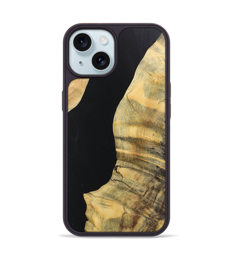 iPhone 15 Wood+Resin Phone Case - Carmen (Pure Black, 717109)