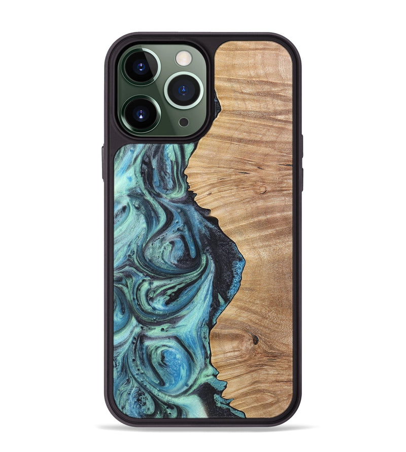 iPhone 13 Pro Max Wood+Resin Phone Case - Ethel (Blue, 717142)