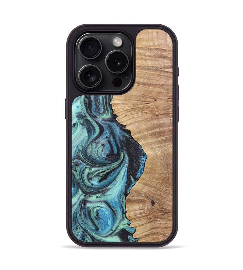 iPhone 15 Pro Wood+Resin Phone Case - Ethel (Blue, 717142)