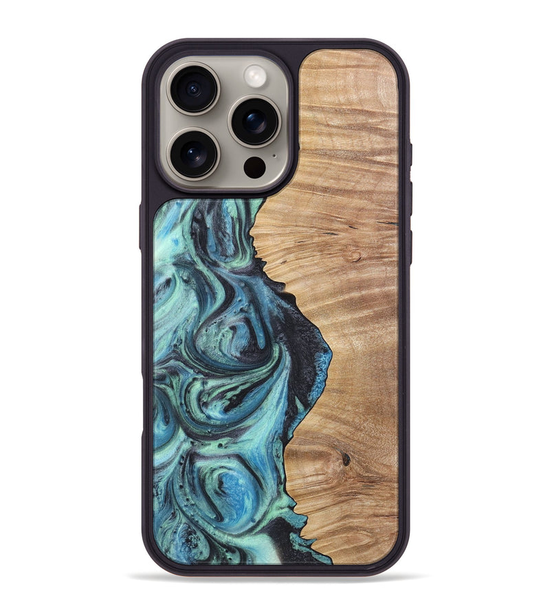 iPhone 16 Pro Max Wood+Resin Phone Case - Ethel (Blue, 717142)