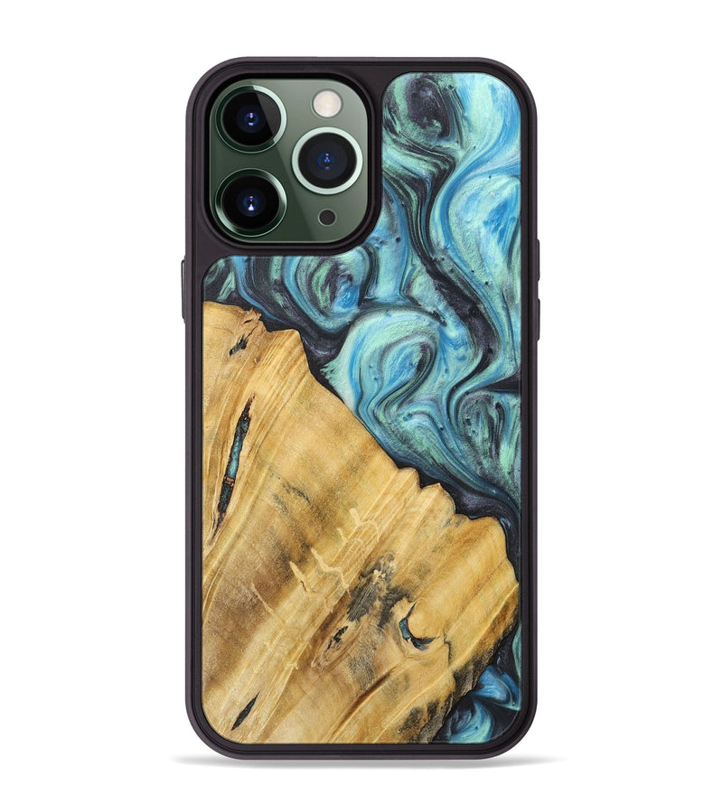 iPhone 13 Pro Max Wood+Resin Phone Case - Myrna (Blue, 717144)