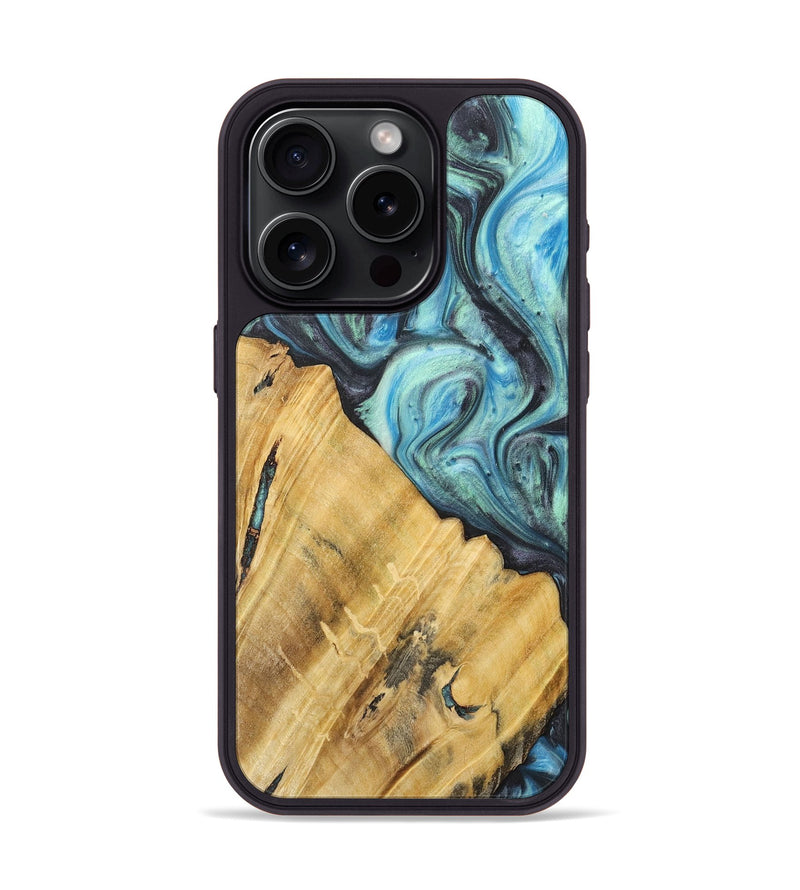 iPhone 15 Pro Wood+Resin Phone Case - Myrna (Blue, 717144)