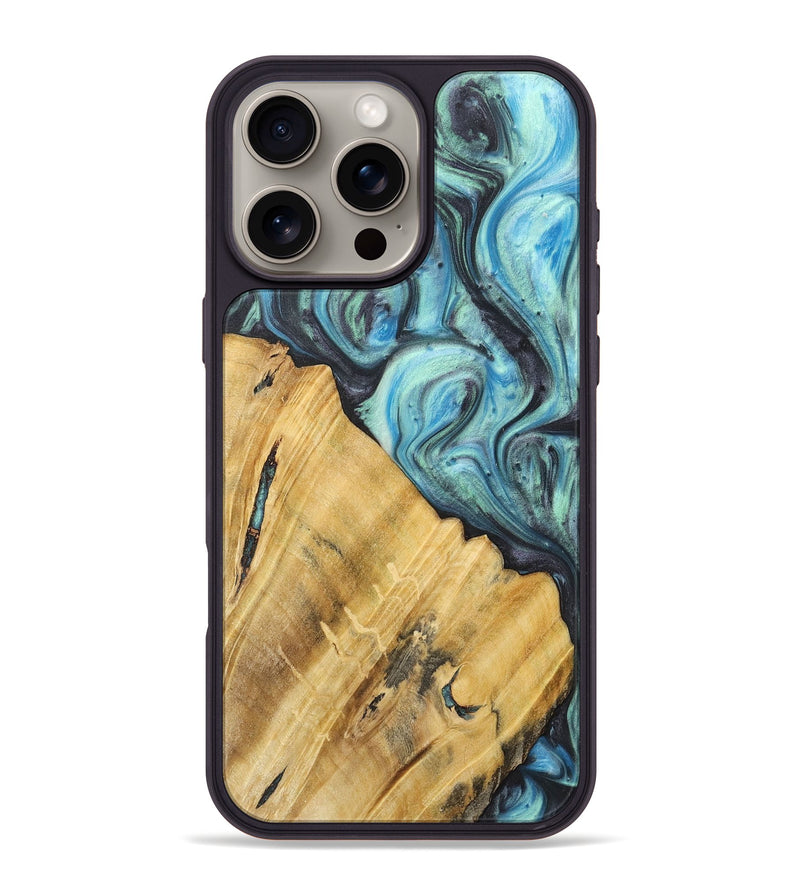 iPhone 16 Pro Max Wood+Resin Phone Case - Myrna (Blue, 717144)