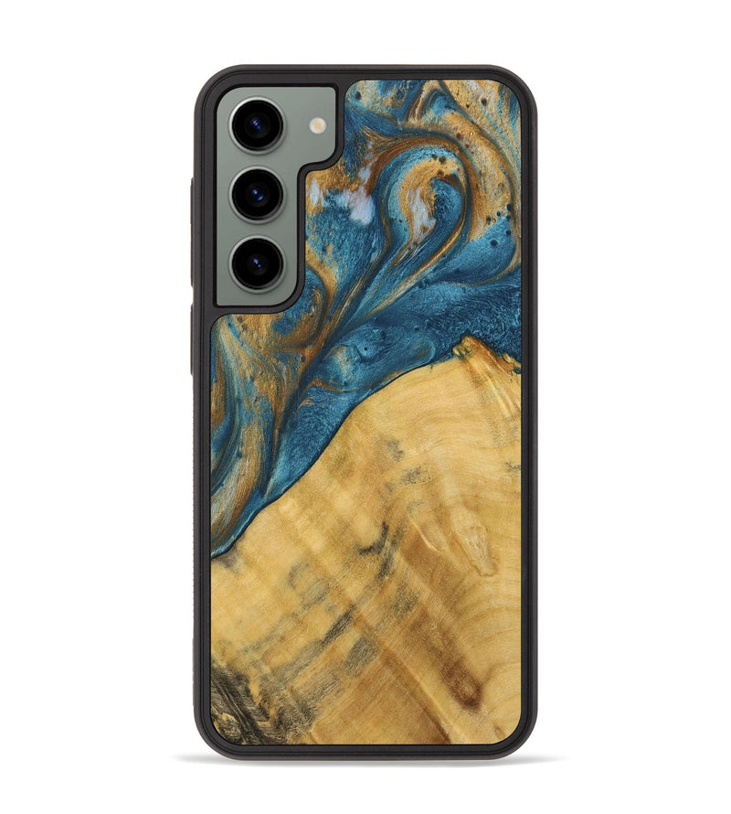 Galaxy S23 Plus Wood+Resin Phone Case - Lorrie (Teal & Gold, 717189)