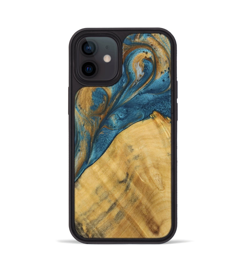 iPhone 12 Wood+Resin Phone Case - Lorrie (Teal & Gold, 717189)