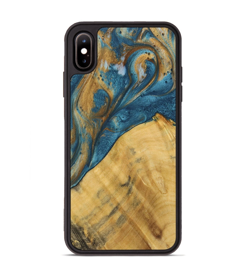 iPhone Xs Max Wood+Resin Phone Case - Lorrie (Teal & Gold, 717189)