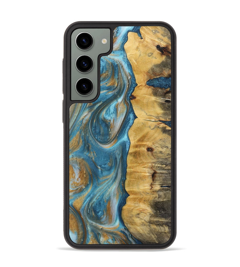 Galaxy S23 Plus Wood+Resin Phone Case - Solomon (Teal & Gold, 717195)